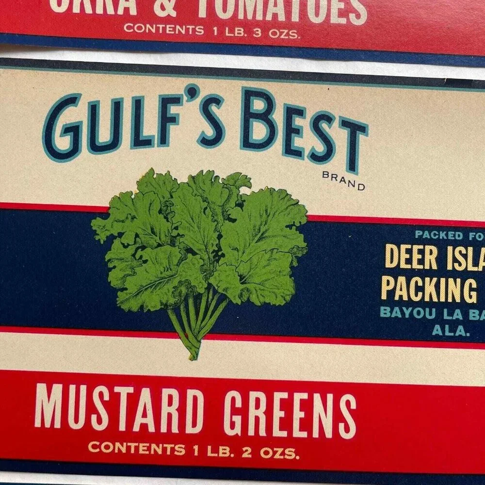 Gulf's Best Can Labels Lot of 5 Vintage Deer Island Fish & Oyster Co‎